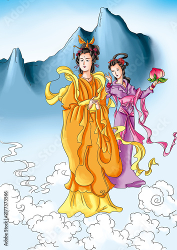 Canvastavla Ancient Chinese myths and Legends: West Queen Mother and flat peach fairy