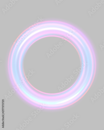 A luminous neon ring with vibrant pink and blue hues on a black background. The ring features smooth blending and a glowing, streak-like texture. This visually striking element suits.