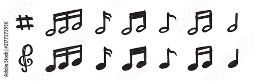 Foto Music note doodle icon hand drawing messy melody key lyric musical