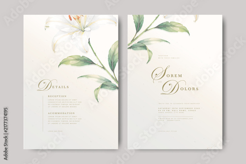 elegant wedding invitation card with lily flower watercolor