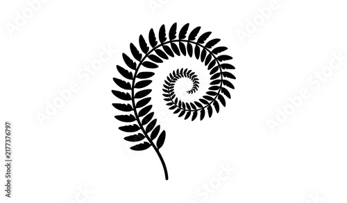 Photography Curved fern frond botanical vector silhouette with pinnate leaves and koru spira