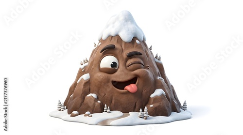 Friendly Cartoon Mountain Character with Snow-Capped Peak and Playful Expression