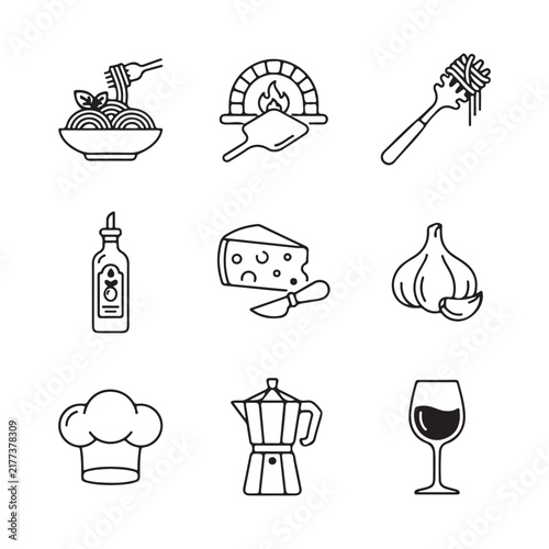 Authentic Italian Bistro and Cafe Outline Icon Pack