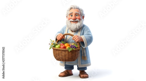 Smiling Elderly Farmer Holding Basket of Fresh Vegetables
