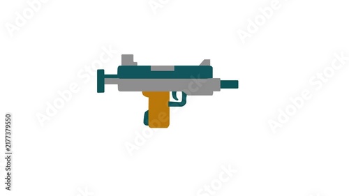 Military weapon firing concept animation. Compact sub machine gun icon shooting animation, tactical firearm motion graphic on white background
