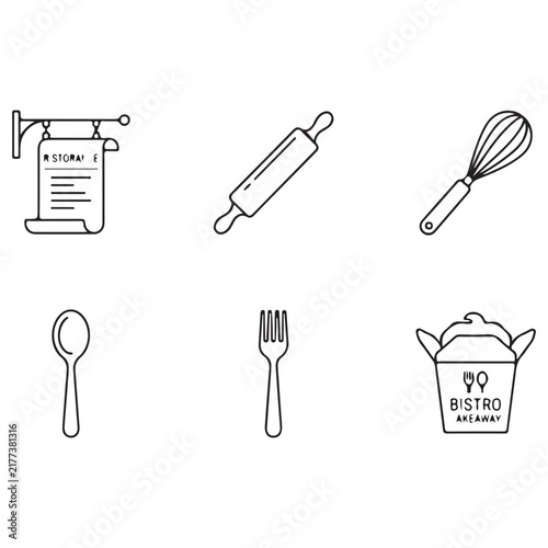 Essential Culinary Tools and Bistro Outline Icons