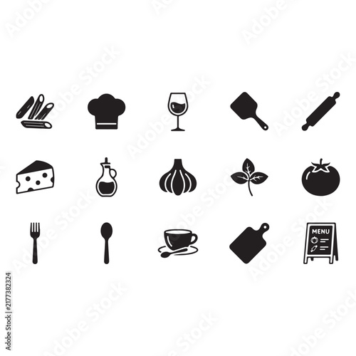 Gastronomy and Traditional Italian Dining Glyph Collection