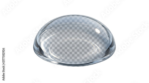 Water Drop Reflection: A transparent water drop, reflecting a subtle grid pattern, sits isolated against a stark white background, showcasing its purity and form.