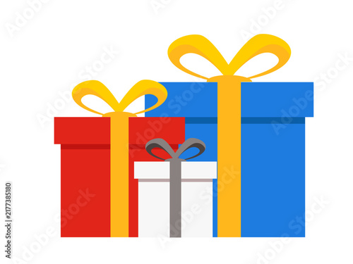 Set of festive gift box, different colour box wrap and ribbon, birthday celebration, special give away package, loyalty program reward,