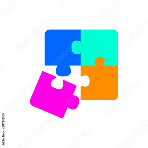 Interlocking Colored Puzzle Pieces, Concepts of Teamwork, Collaboration, and Solutions