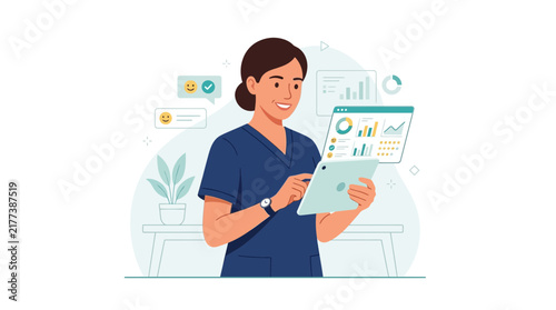 Healthcare Professional Analyzing Data on Tablet, Modern Medical Technology and Digital Health Concept