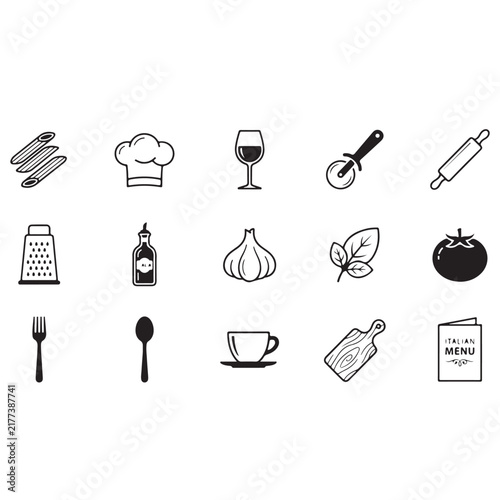 Italian Food and Restaurant Line Icon Set