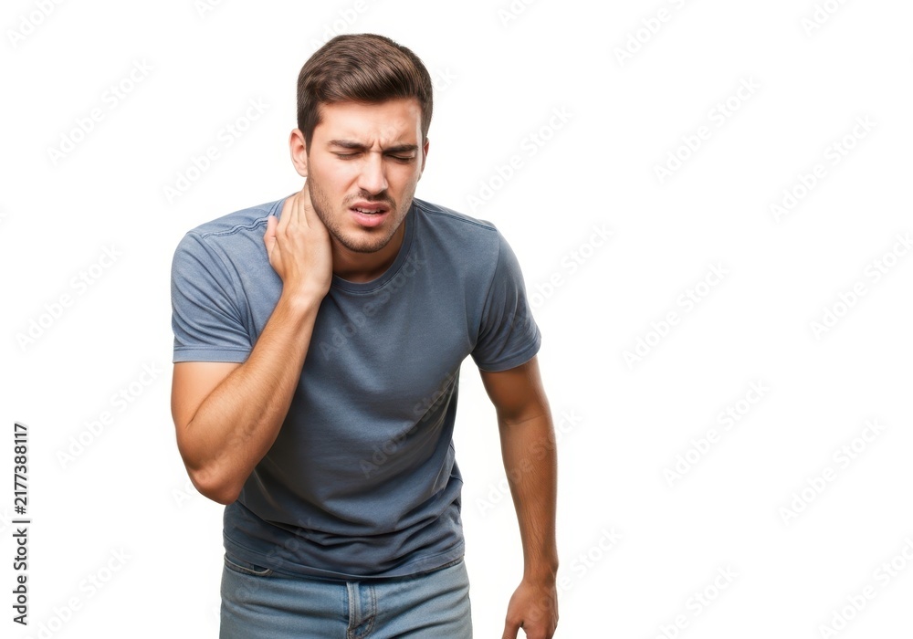 Obraz premium Man touching sore neck in discomfort