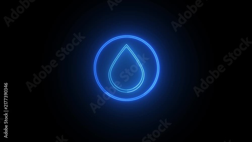 Glowing blue neon water drop centered on dark background for digital interface