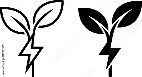 Cuadro en lienzo Plant sprout leaves with lightning bolt representing bioenergy and green electrical power