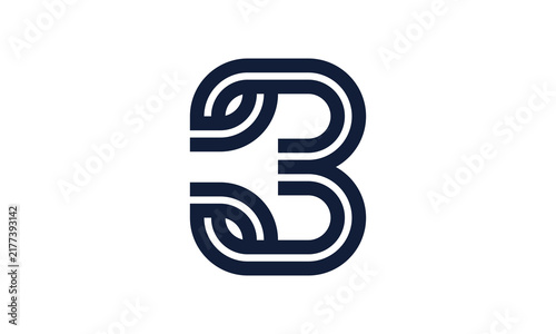 Minimalist Number Three Logo Design with Linear Leaf Elements