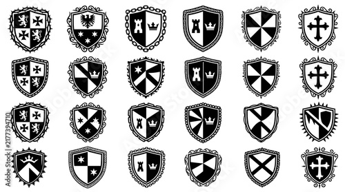 Canvas Print Medieval Heraldic Shields Collection Isolated Vector Symbols