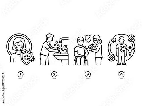 Hand-drawn illustration of various human activities and professions.