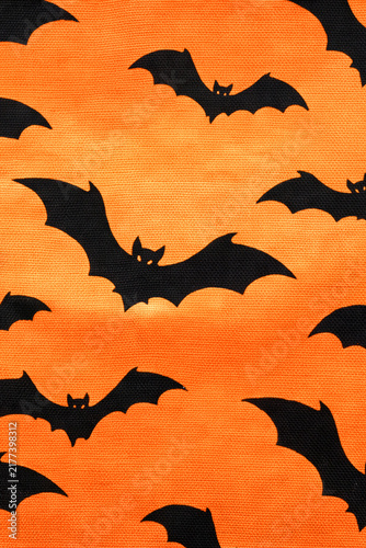 Halloween Bat Banner on Canvas with Black Bat Silhouettes and Orange Background