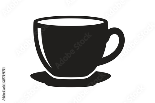 Black and white coffee cup icon with saucer isolated on white background beverage isolated breakfast
