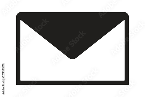 Black email envelope message icon symbol isolated on a white background with envelope