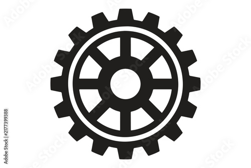 Black gear cog icon symbol for mechanical engineering and industrial design graphics with mechanical