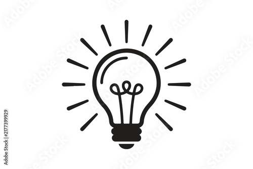 Outline light bulb icon with radiating rays representing bright ideas and creativity