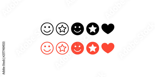 Canvastavla Black and red rating feedback icons with smileys stars and hearts for measuring customer satisfaction and service quality