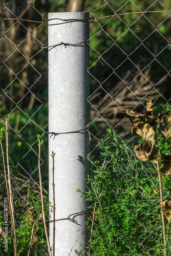A fragment of the fence around a garden plot on a summer day