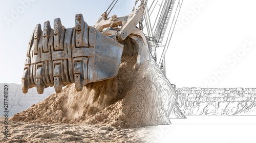 Excavator Digging Sand, Heavy Equipment in Action