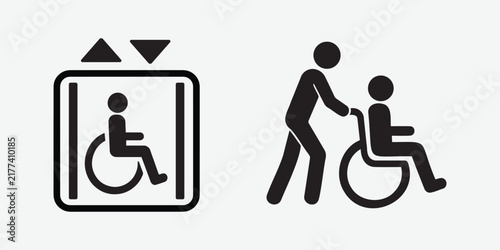 Wheelchair Elevator and Mobility Assistance Icon Set