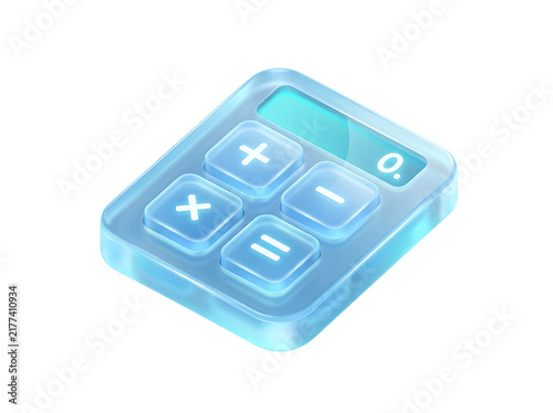 3d glass calculator icon isolated on transparent background