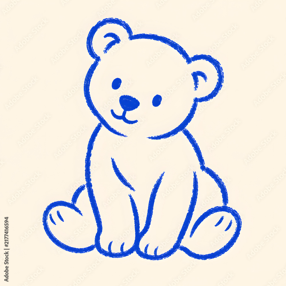 Obraz premium Cute blue line art teddy bear illustration for nursery decor and baby design projects.