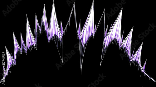 Abstract jagged peaks with purple and white stripes against a black background