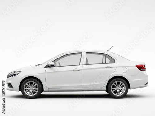 Obraz na płótnie White compact sedan car side view