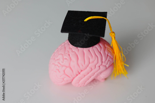 Konstfotografi Pink brain wearing a graduation cap symbolizing intelligence, education, academic achievement, knowledge, learning and the development of professional skills and career potential