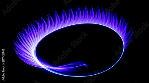 Abstract swirling light trails in deep blue and violet against a black background