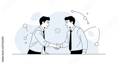Businessmen shaking hands, symbolizing partnership, agreement, and successful deal in a minimalist vector illustration.