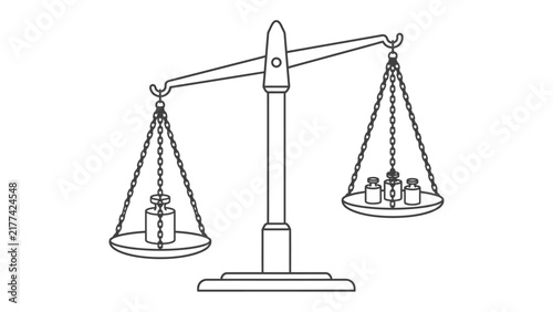 Balance Scale Icon: A simple line drawing of a balance scale with weights on each pan, representing the concept of balance and measurement.