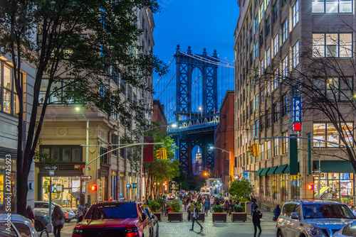 DUMBO Manhattan Bridge and Empire State Building at night