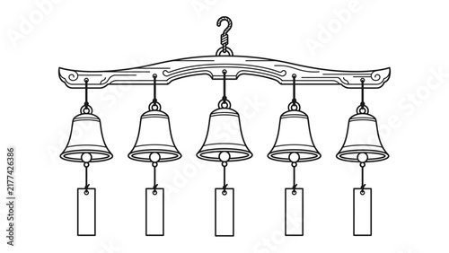 Wind Chime Trio: A set of five delicate wind chimes hang from a decorative wooden branch, their minimalist design adding a touch of serene charm to any space.