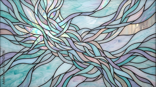Abstract stained glass pattern with wavy lines in light green