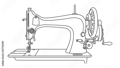 Vintage Sewing Machine Outline: A classic sewing machine depicted in a clean, artistic outline, showcasing its intricate mechanical details and timeless design.