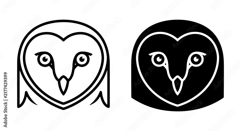 Obraz premium Minimalist Owl Icons, Vector Art, Simple Bird Face Graphics, Black and White Animal Symbols for Branding and Design