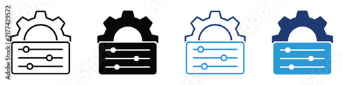 Photography Configuration and customization icon set featuring control panel sliders, adjustment settings and dashboard interface symbols