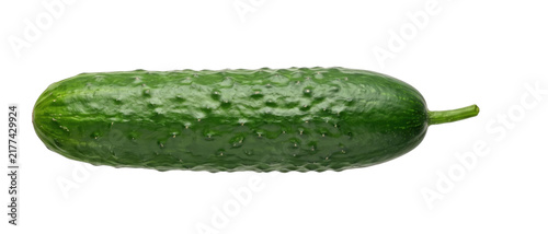 Fotografía Fresh green bumpy cucumber with water droplets on transparent background
