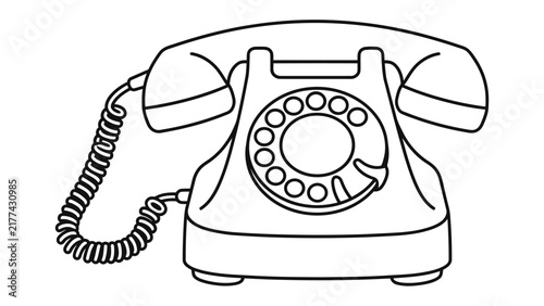 Vintage Rotary Telephone: A classic rotary telephone, rendered in a clean line drawing, sits ready for a connection to the past.