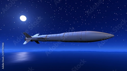 Obraz na płótnie Intercontinental Ballistic Missile Launch Over Ocean at Night