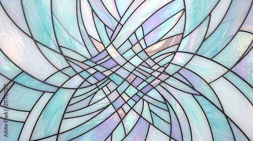 Abstract stained glass pattern with mint green and purple