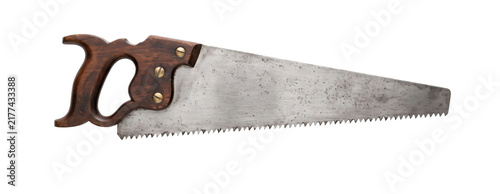 Foto Vintage hand saw with wooden handle on transparent background